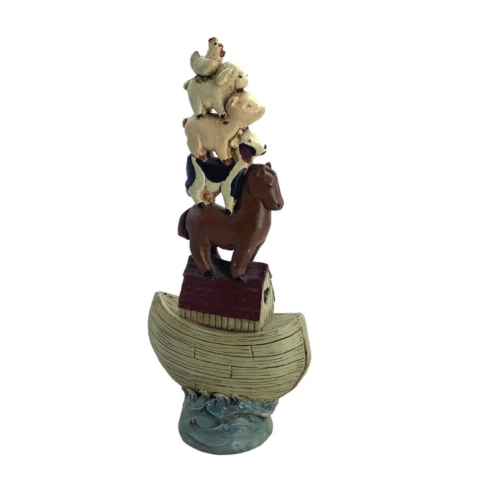 Vtg JS 1992 Noah's Ark Stacked Animals Nursery Primitive‎ Decor RARE Earthenware